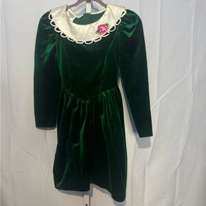 Elegant Miss Victoria Vintage Green Velvet Kids Dress Size 12
